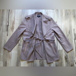 Mackage Wool Trench Coat Women M Mauve Pink Lambskin Leather Belted Wrap Jacket